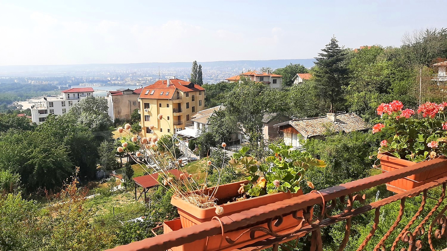 balcony, view from balcony, garden, green area