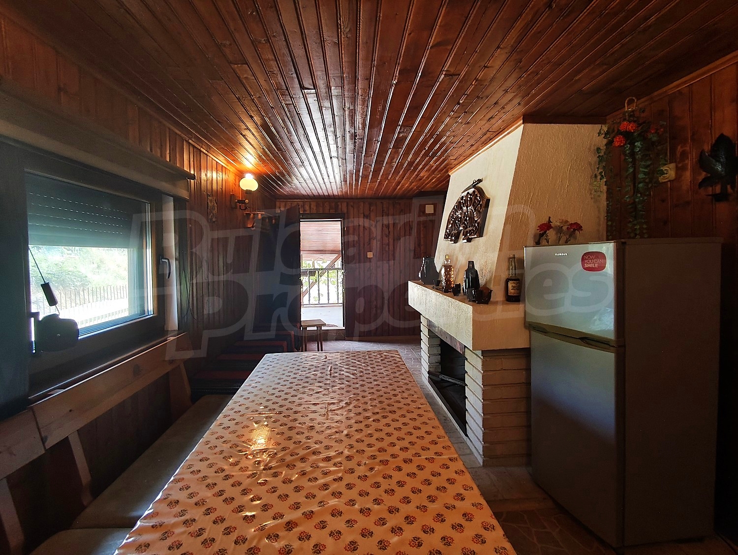 inside, kitchen, fireplace, furnished