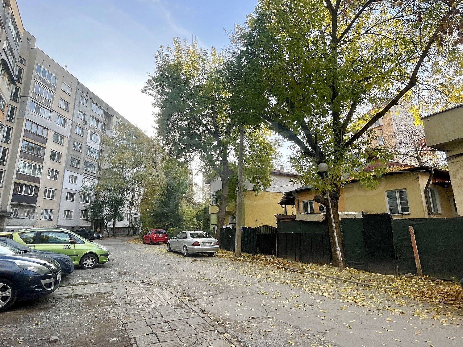 outside, parking, facade, green area