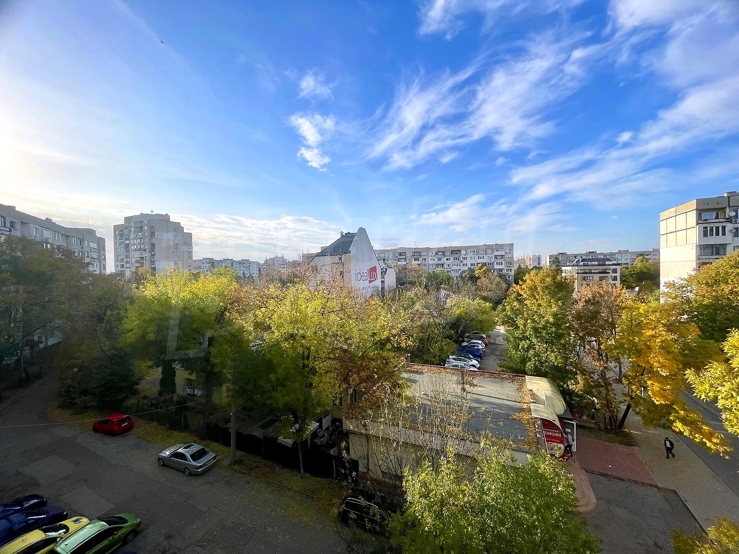 outside, view from balcony, parking, green area