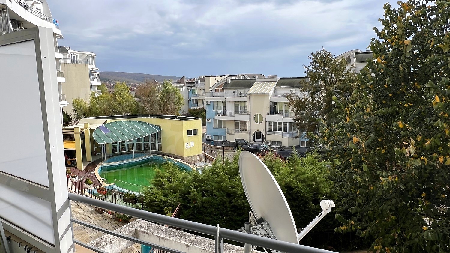 balcony, pool, outside, view from balcony