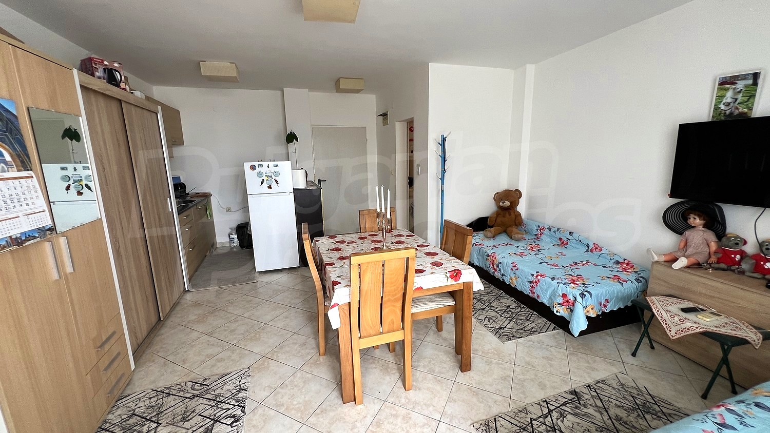 inside, kitchen, living room, furnished
