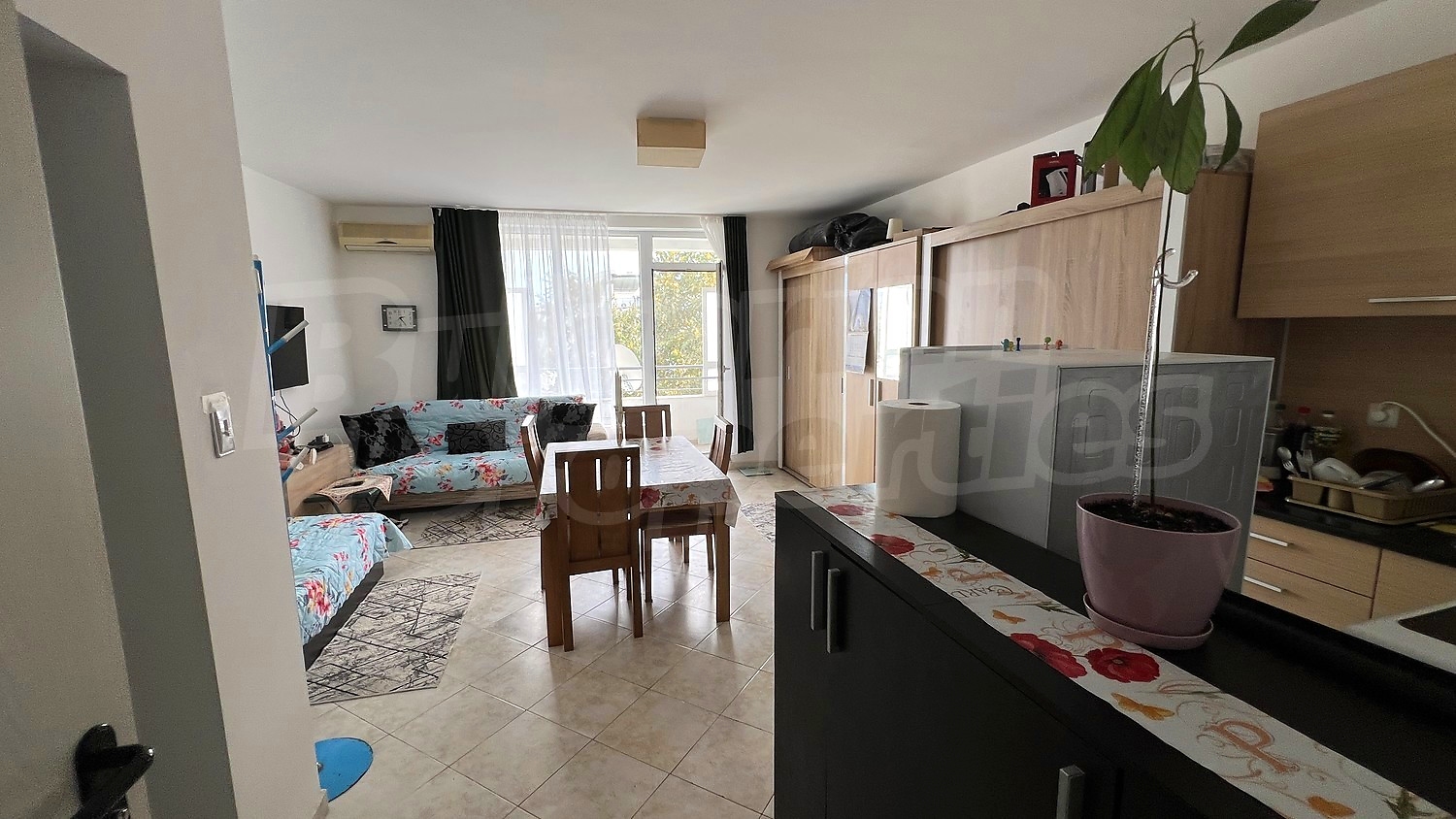 inside, living room, kitchen, furnished, balcony