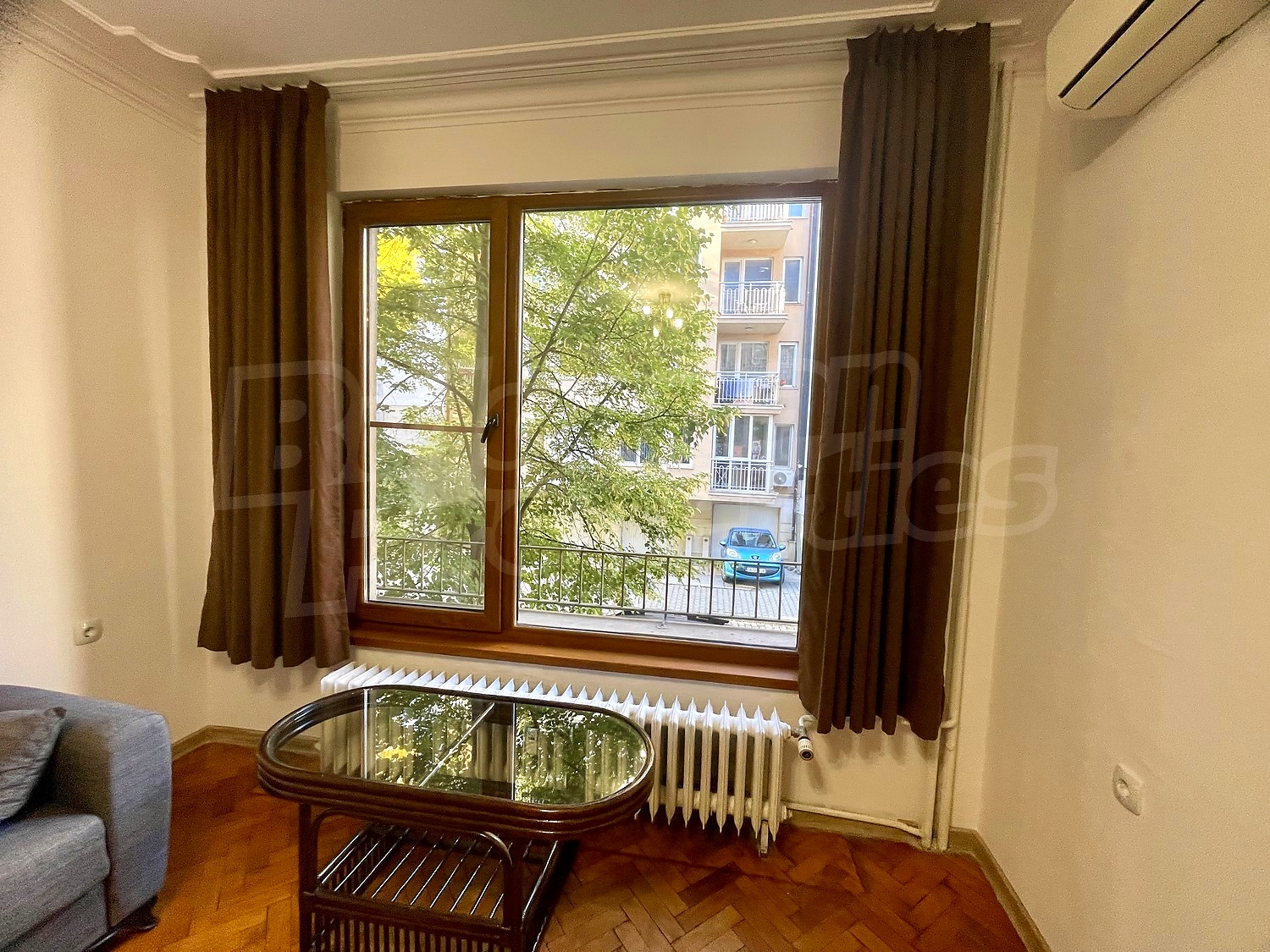 inside, view from balcony, furnished