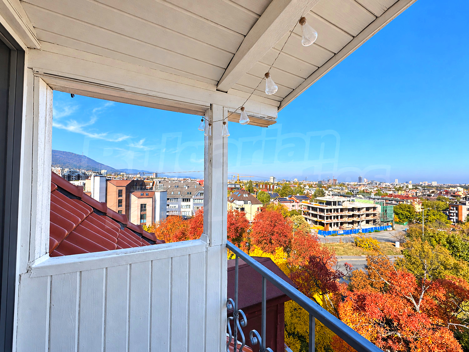balcony, outside, view from balcony, mountain, green area