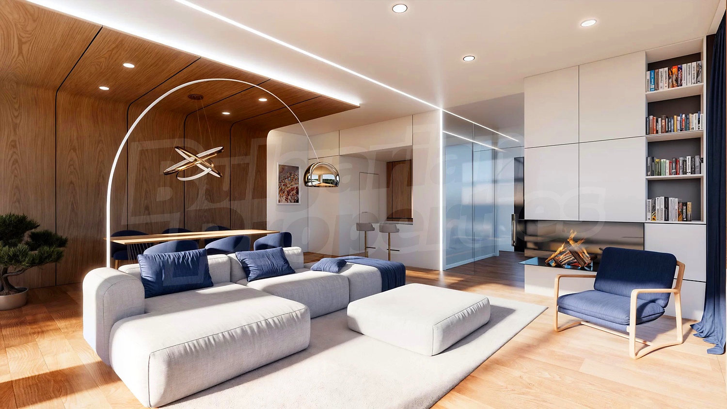 inside, living room, furnished, fireplace