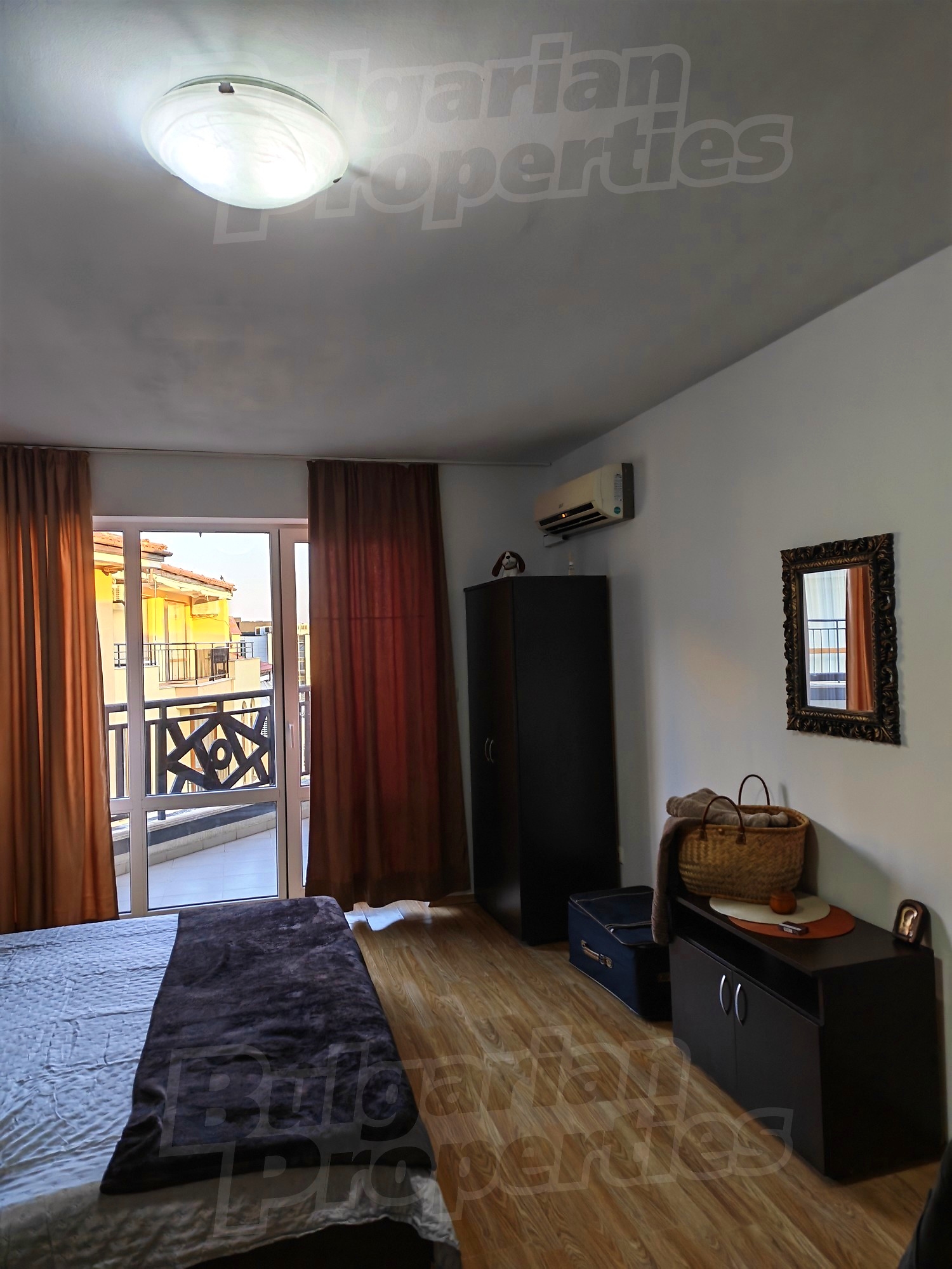 inside, bedroom, balcony, furnished