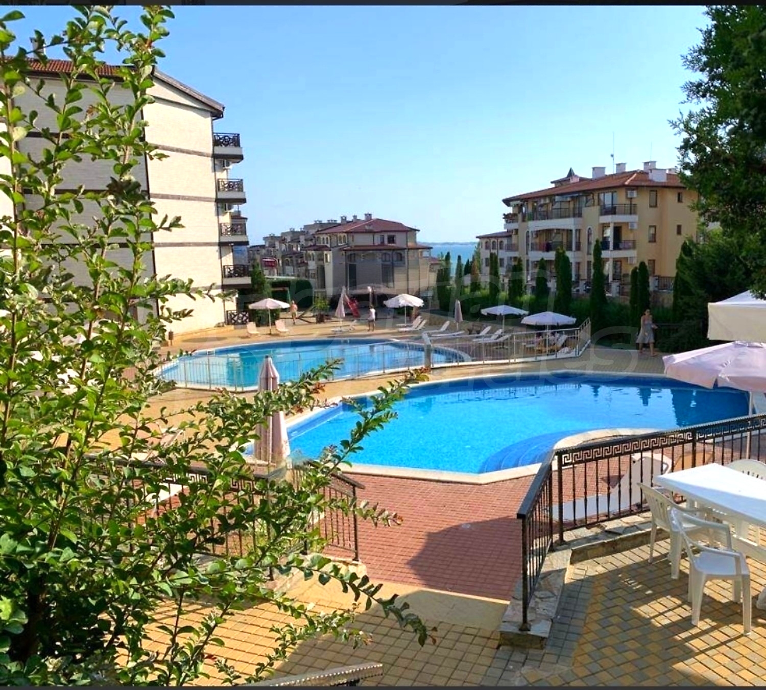 outside, pool, view from balcony, garden