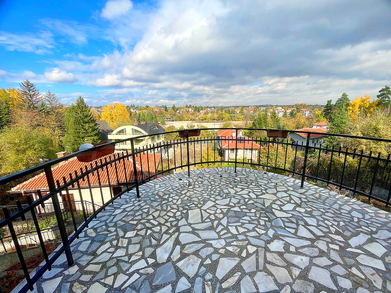 balcony, view from balcony, outside, green area