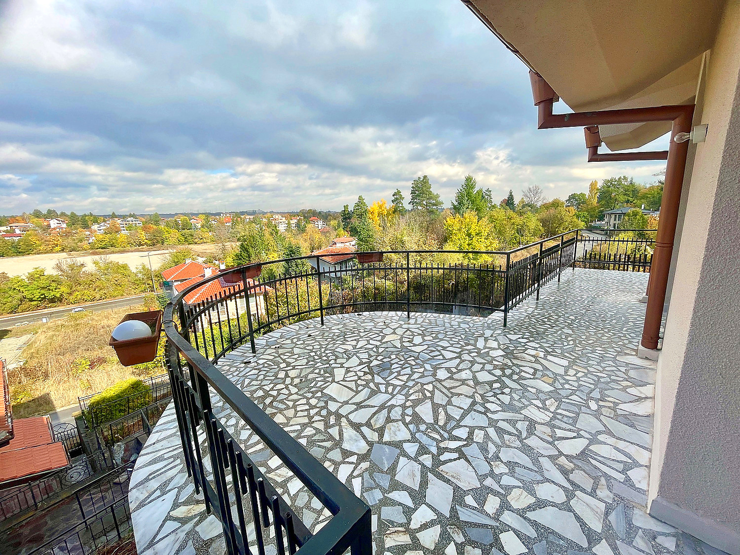 balcony, view from balcony, outside, green area