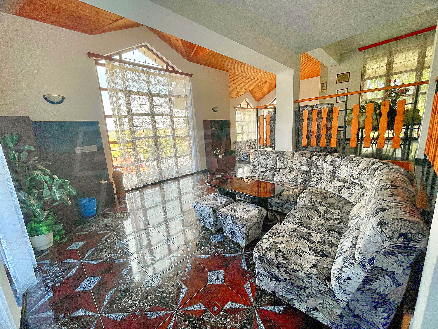inside, living room, furnished, view from balcony