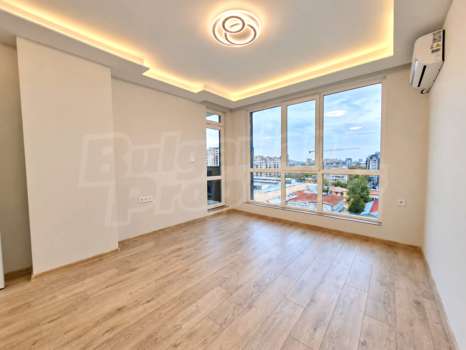 inside, living room, view from balcony, furnished