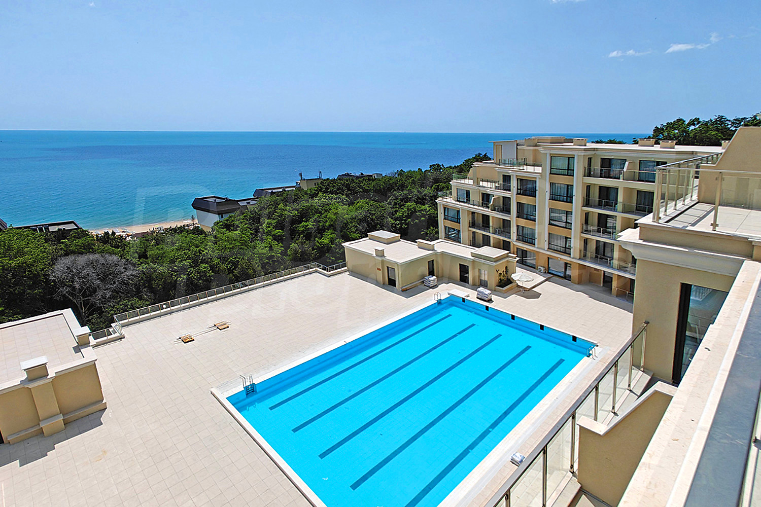 outside, pool, sea, facade, view from balcony