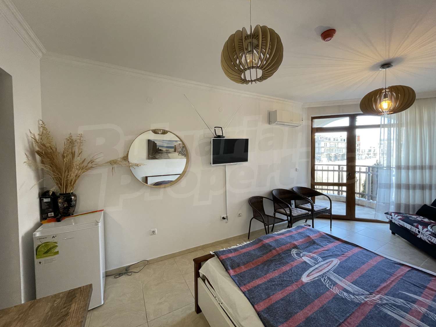 inside, bedroom, balcony, furnished