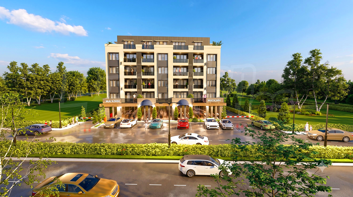 facade, parking, garden, outside, green area