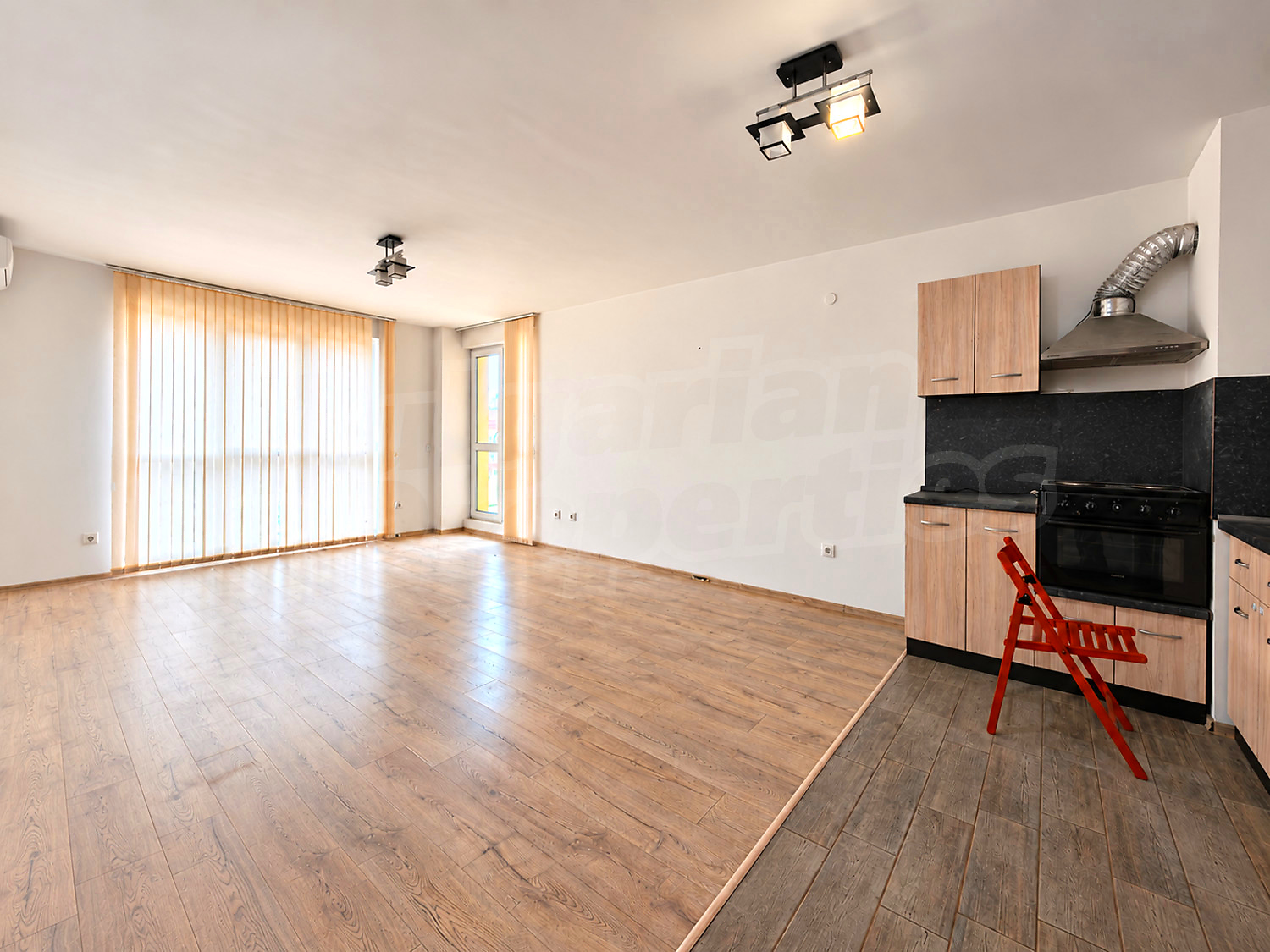 inside, kitchen, living room, furnished