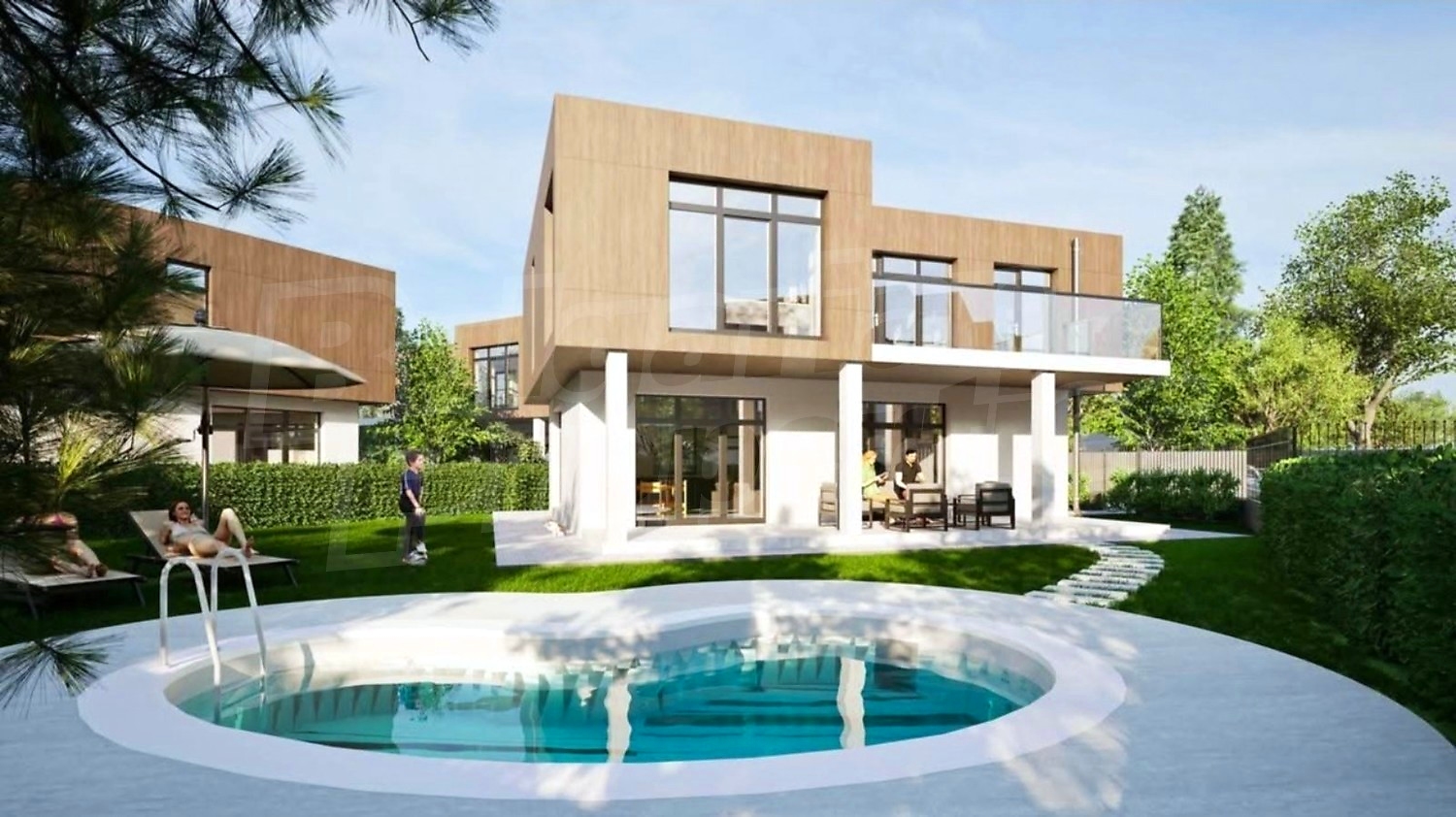 outside, facade, garden, pool, balcony, green area