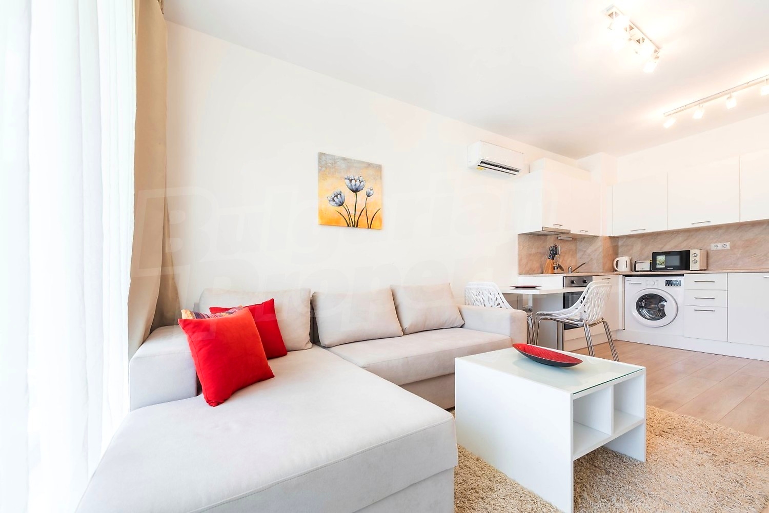 inside, living room, kitchen, furnished
