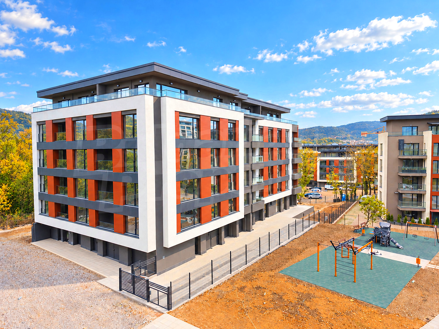facade, outside, mountain, green area