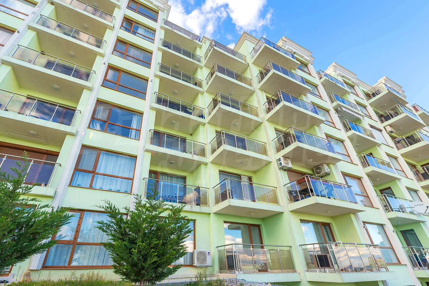 outside, facade, view from balcony, garden