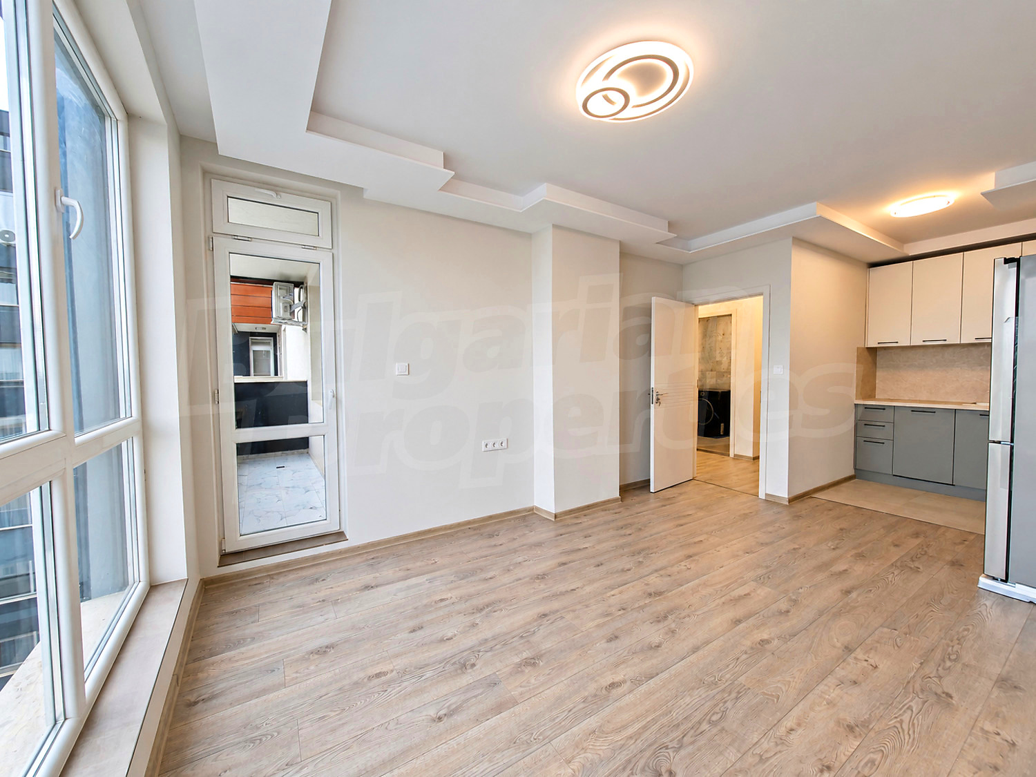 inside, living room, kitchen, balcony, furnished