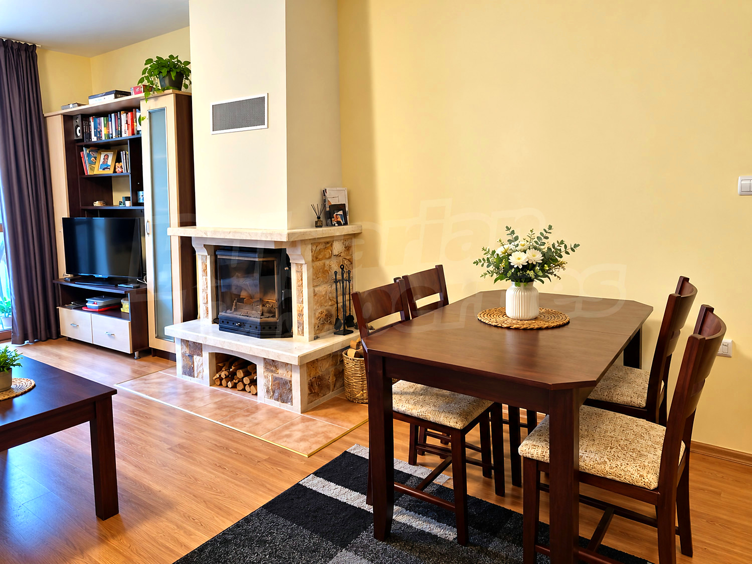 inside, living room, fireplace, furnished