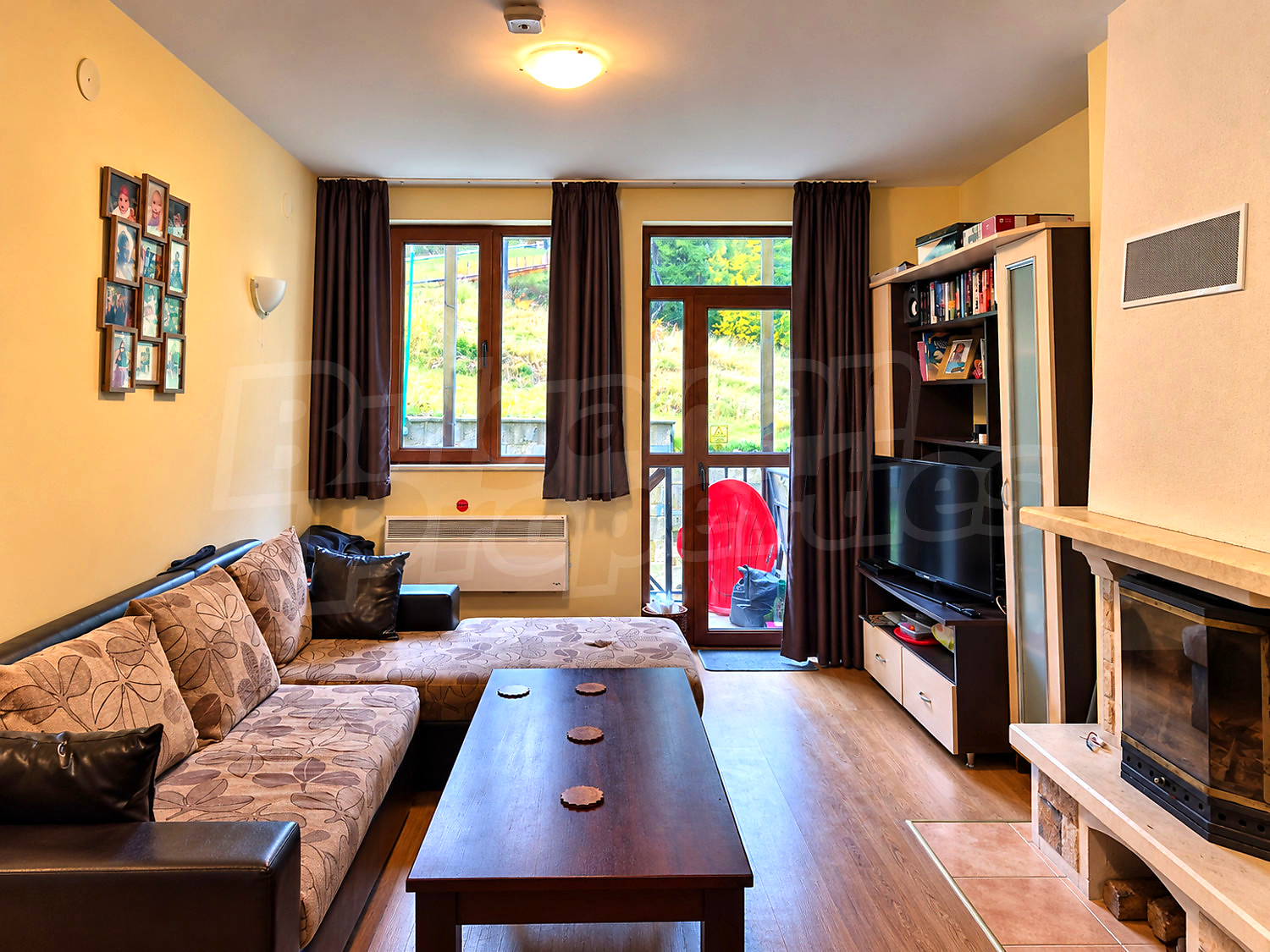 inside, living room, furnished, fireplace