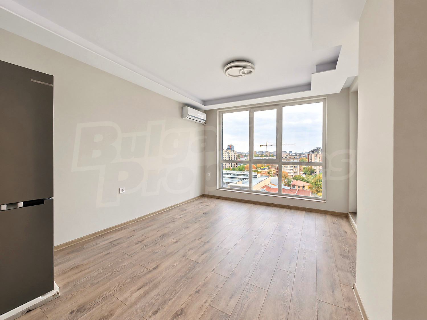 inside, living room, view from balcony, furnished
