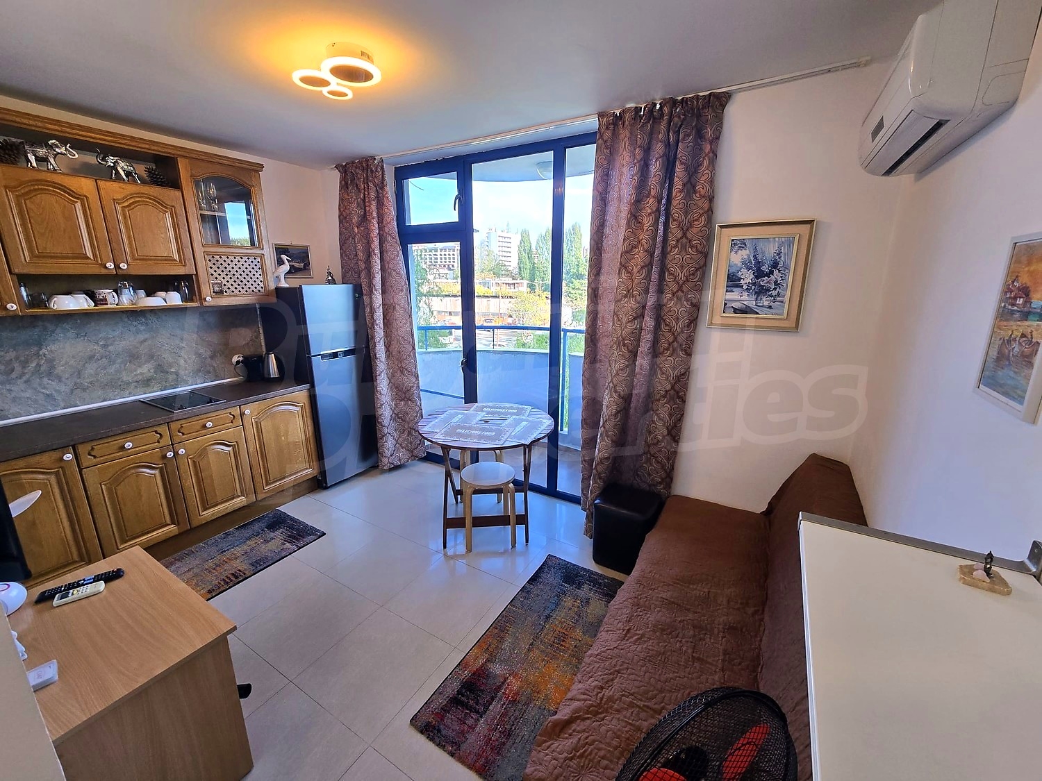 inside, kitchen, balcony, furnished