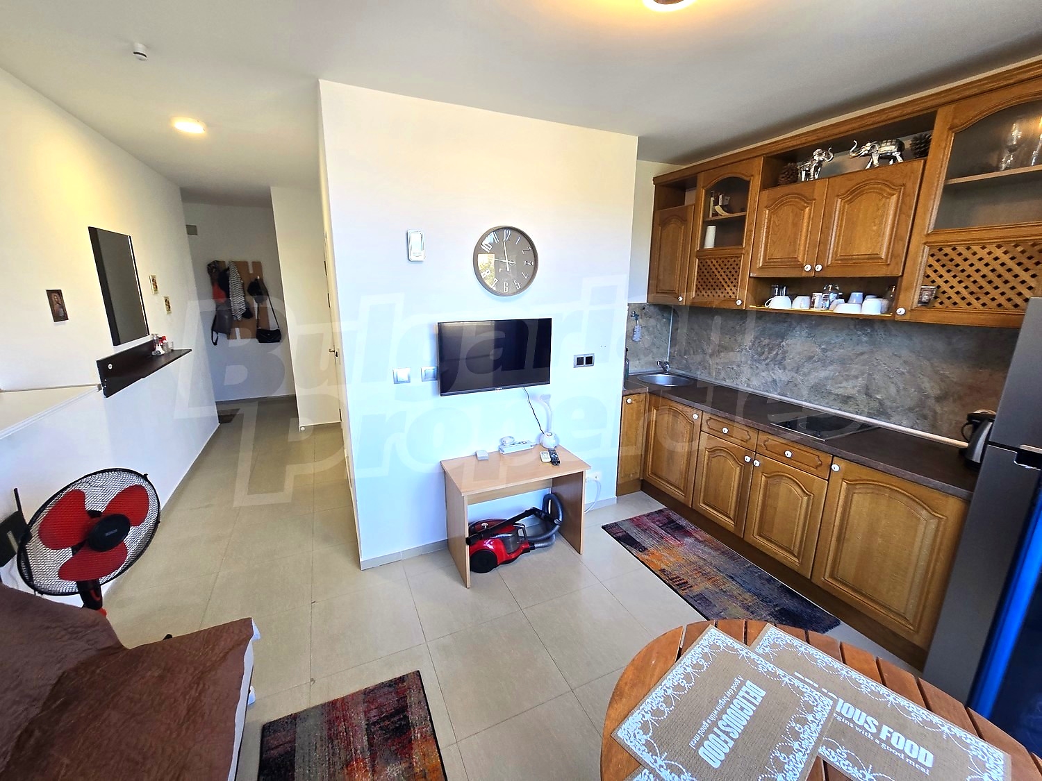 inside, kitchen, living room, furnished