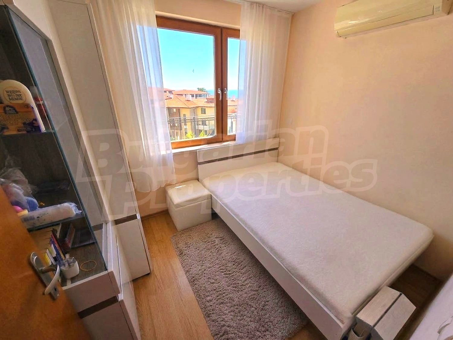 inside, bedroom, view from balcony