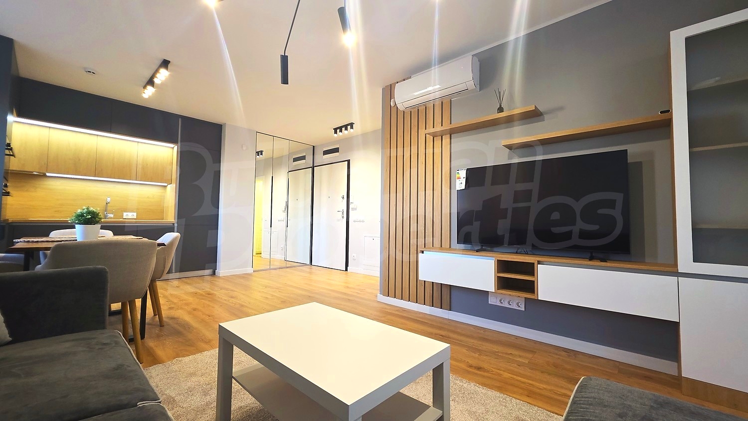 inside, living room, kitchen, furnished
