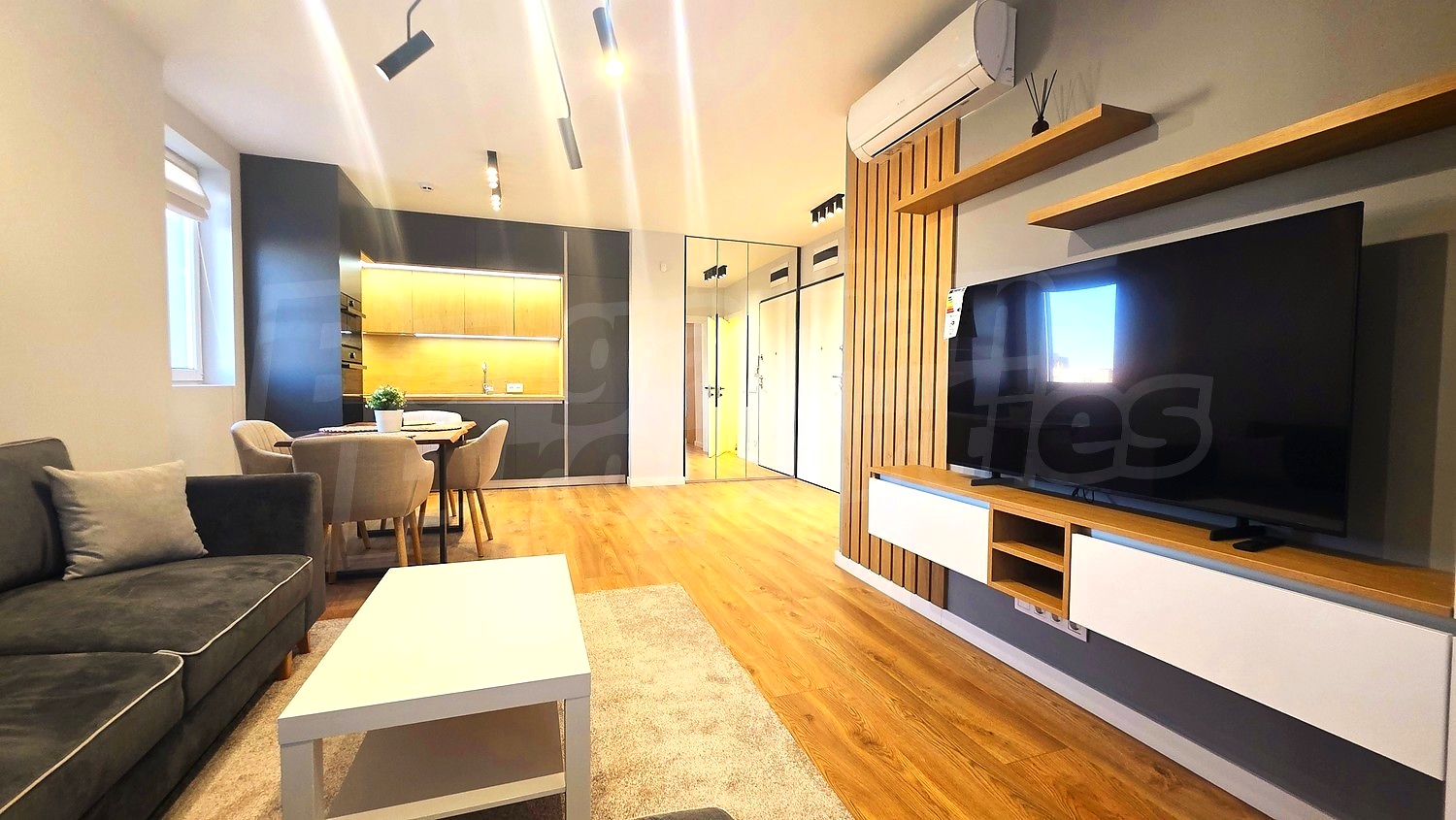 inside, living room, kitchen, furnished