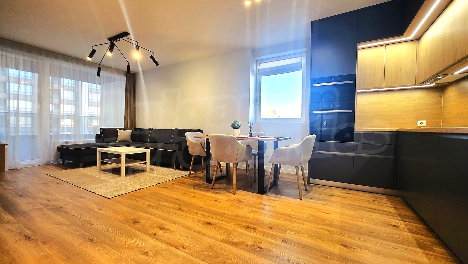 inside, living room, kitchen, furnished