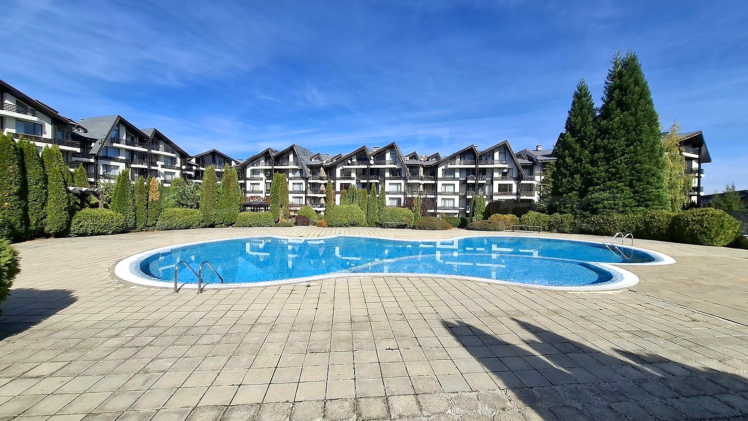 outside, pool, facade, green area