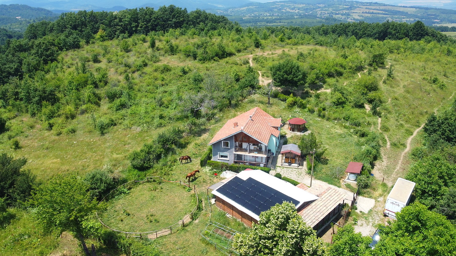 outside, green area, facade, mountain, garden
