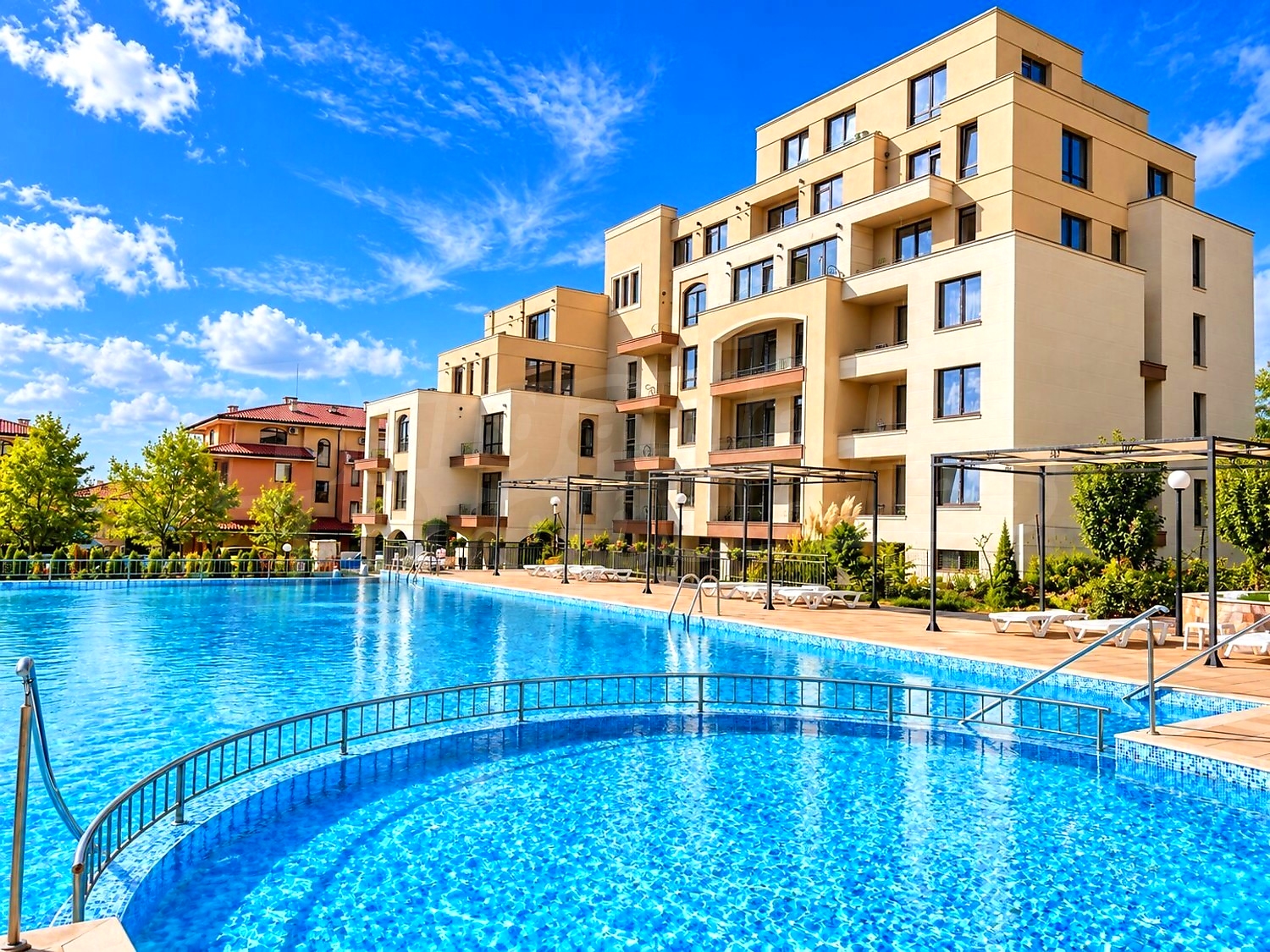 outside, pool, facade, garden