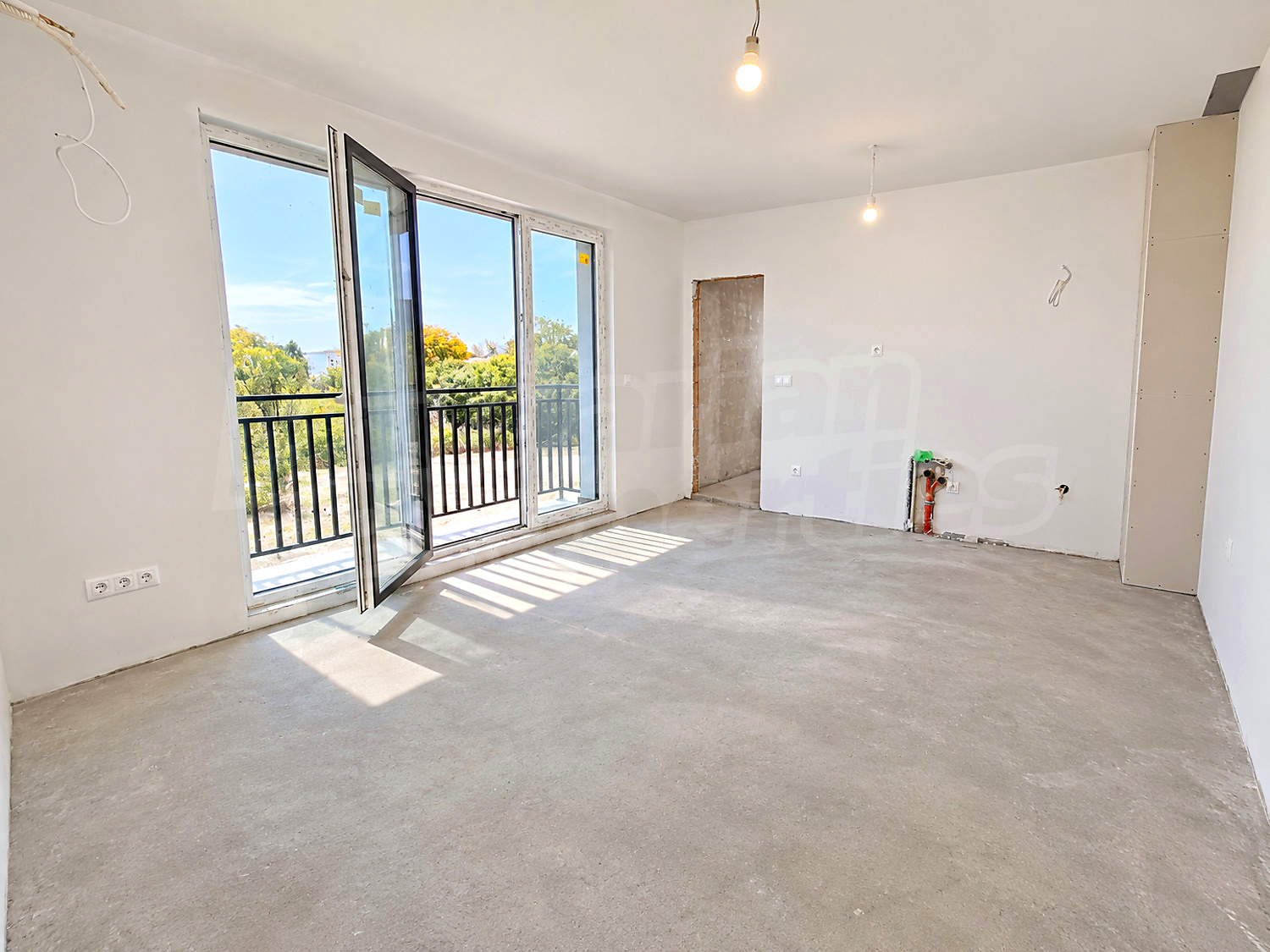 inside, balcony, unfurnished