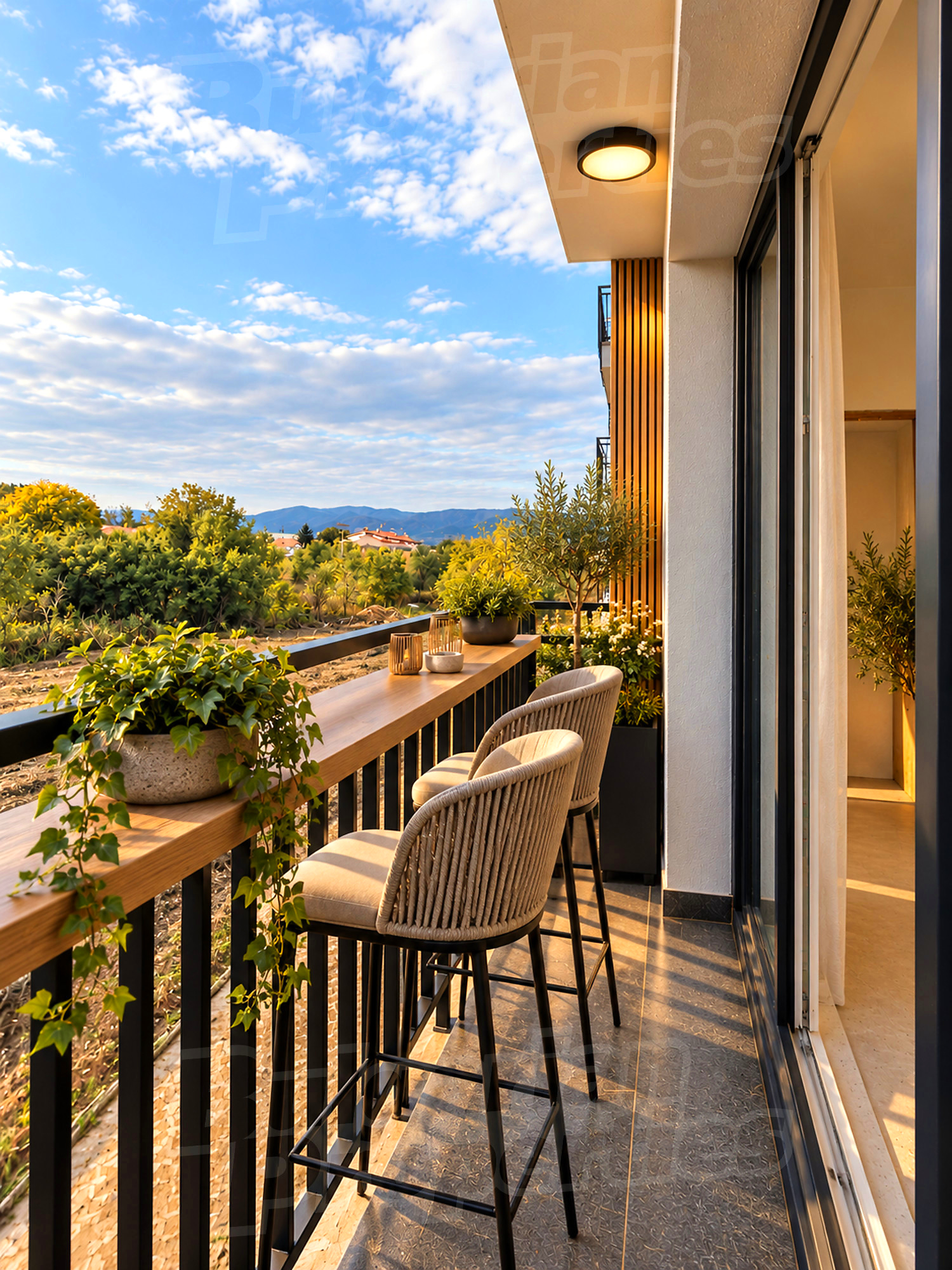 balcony, view from balcony, outside, green area
