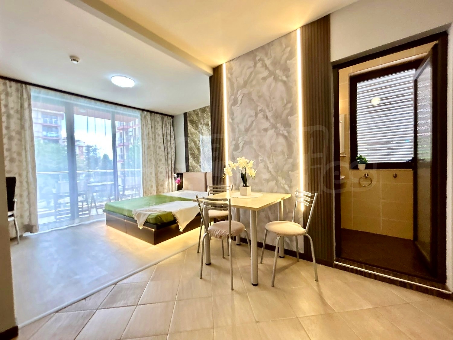 inside, bedroom, balcony, furnished