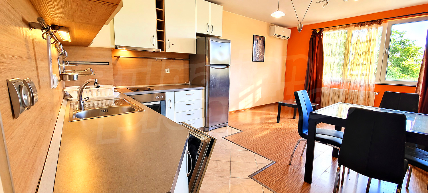 inside, kitchen, living room, furnished