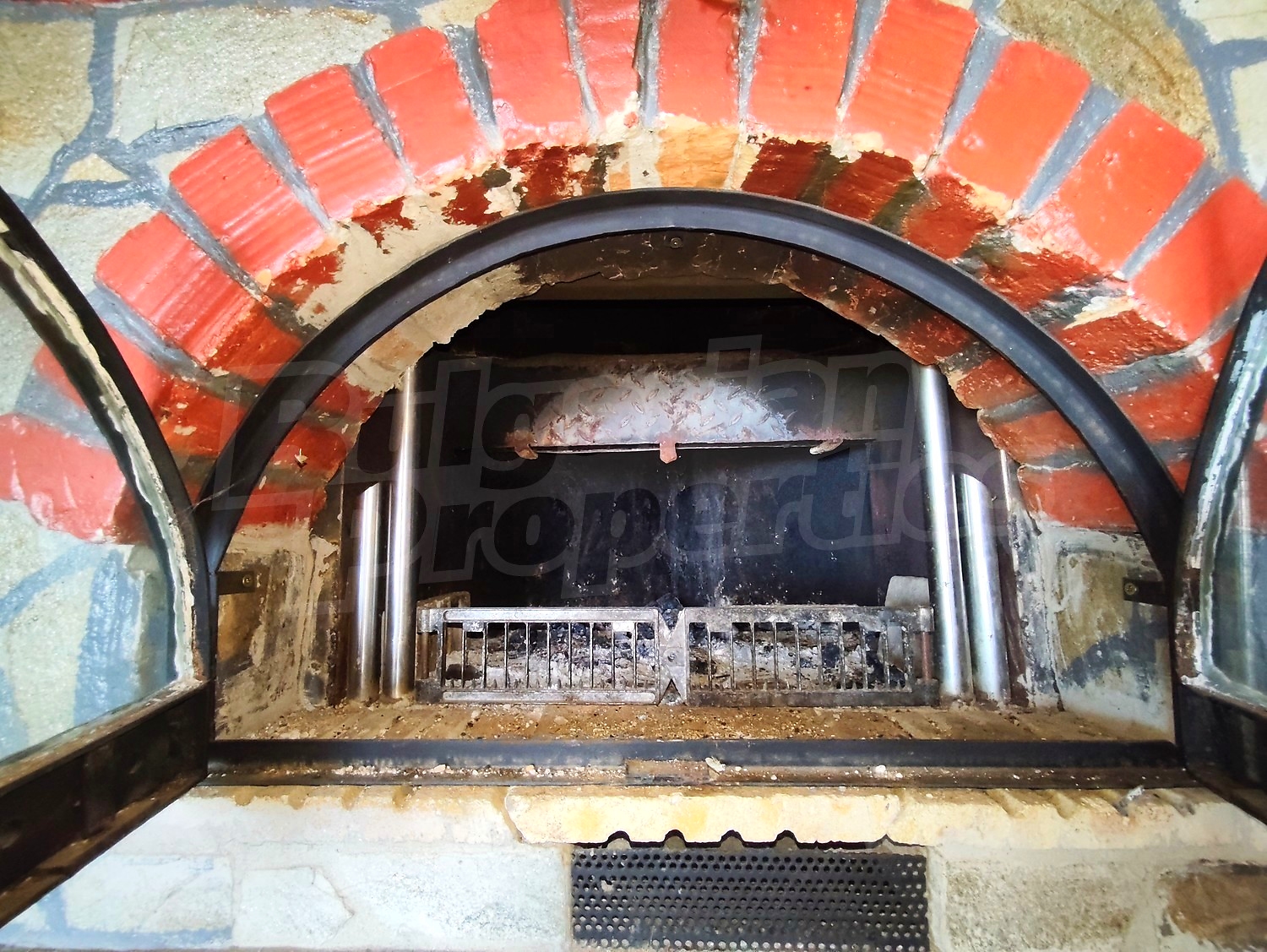 outside, fireplace