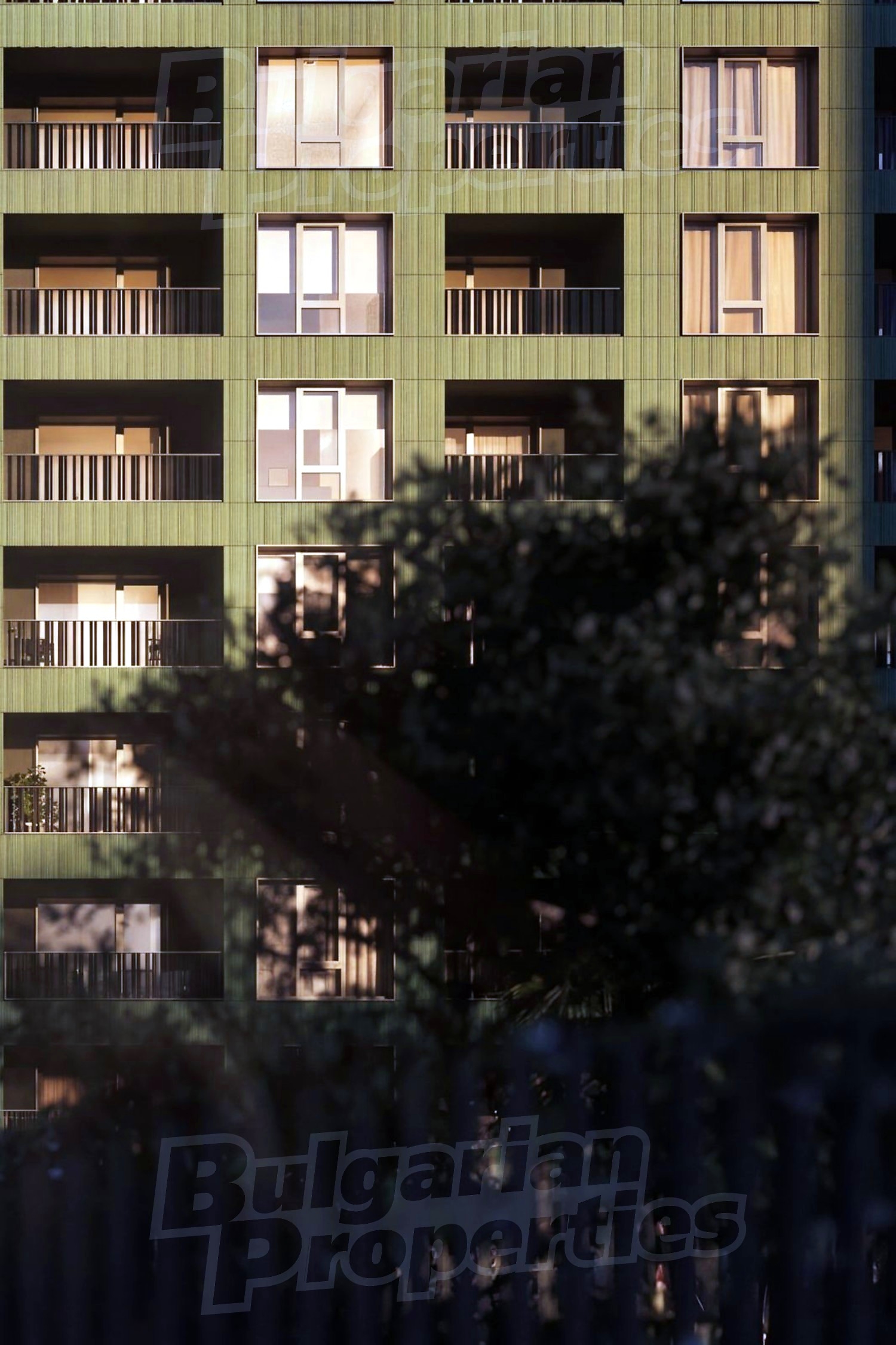 facade, outside, green area