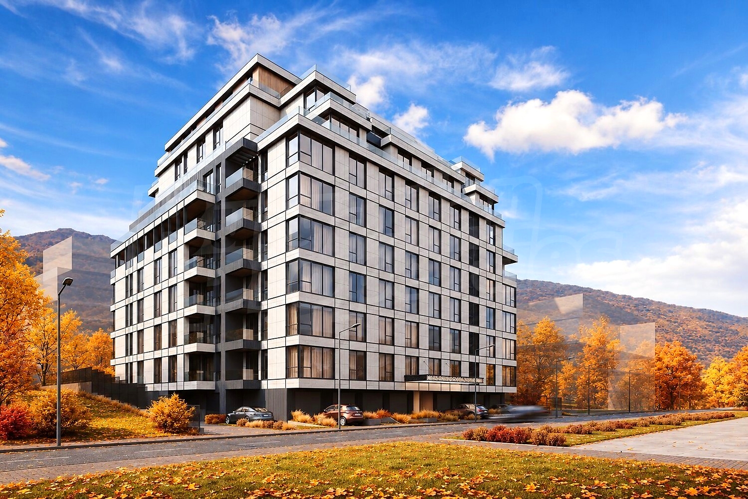 outside, facade, mountain, parking, green area
