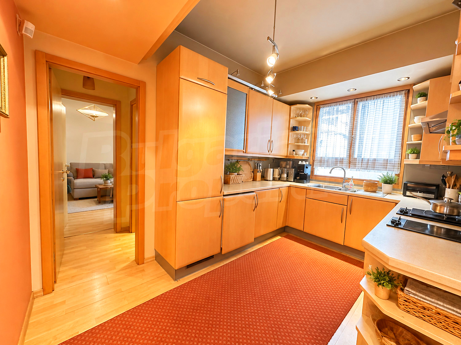 inside, kitchen, living room, furnished