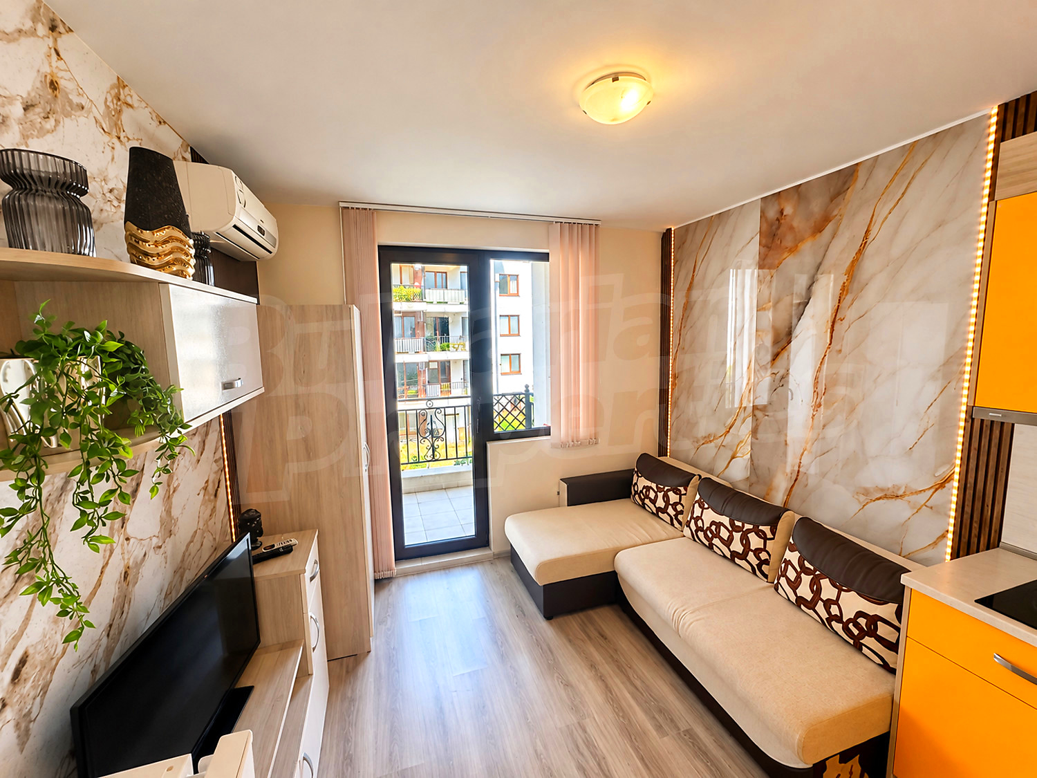 inside, living room, balcony, furnished