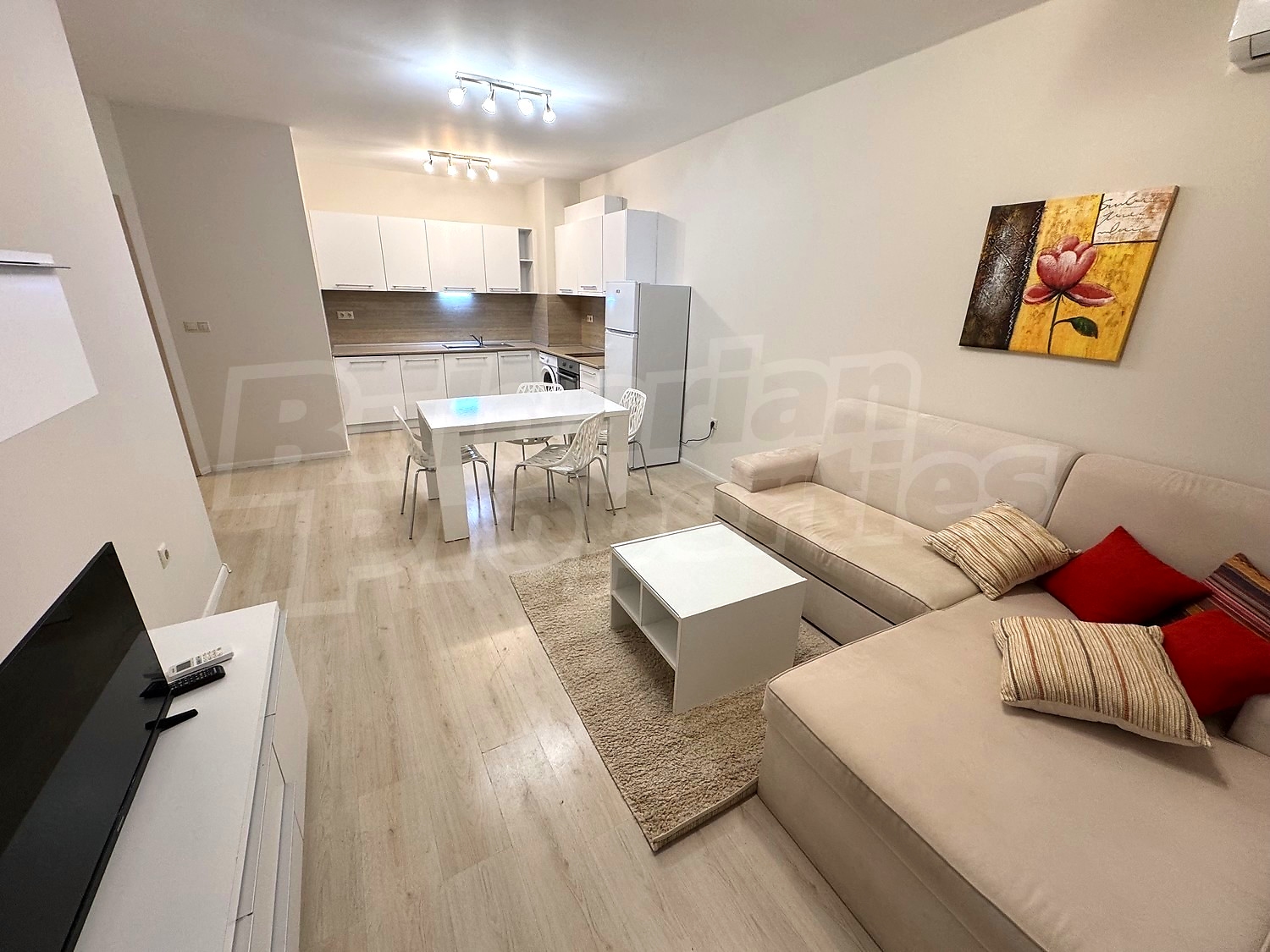 inside, living room, kitchen, furnished