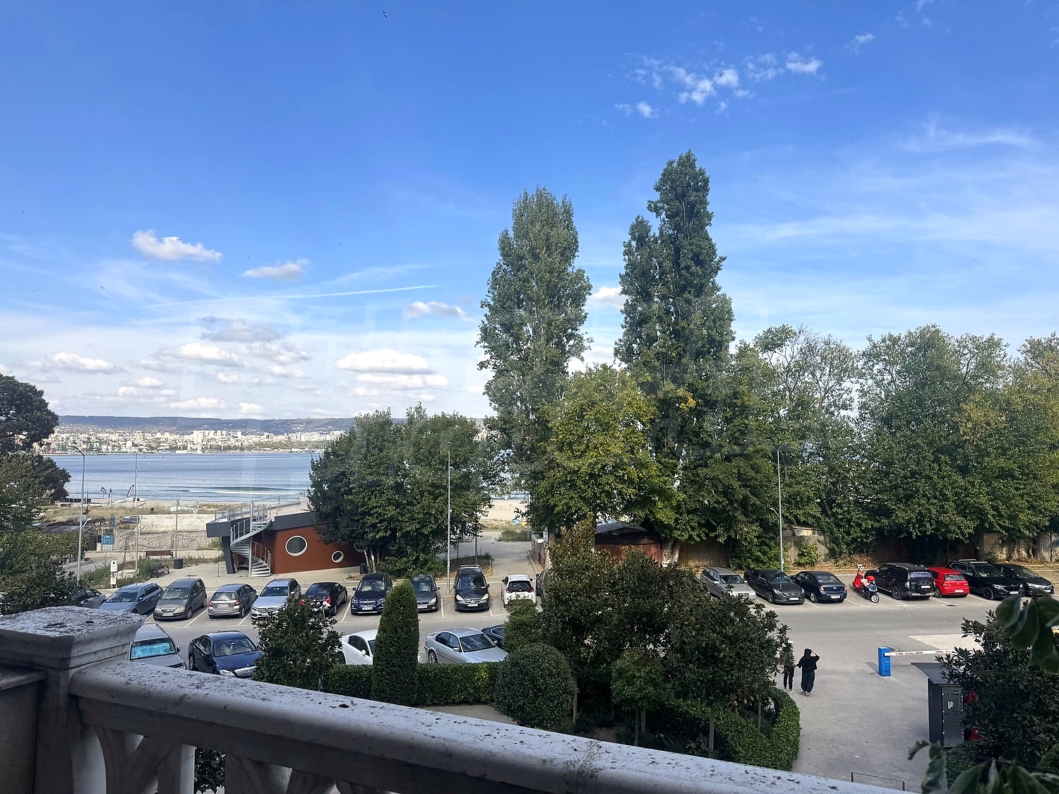 outside, parking, view from balcony, sea
