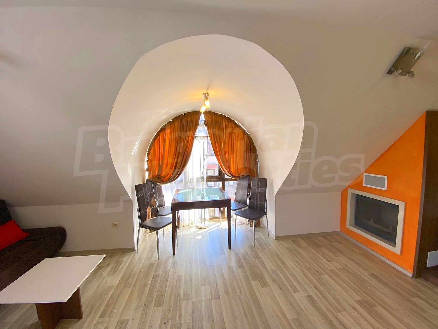 inside, living room, furnished, fireplace
