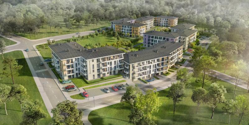 Modern apartments with garden access and children's playground.